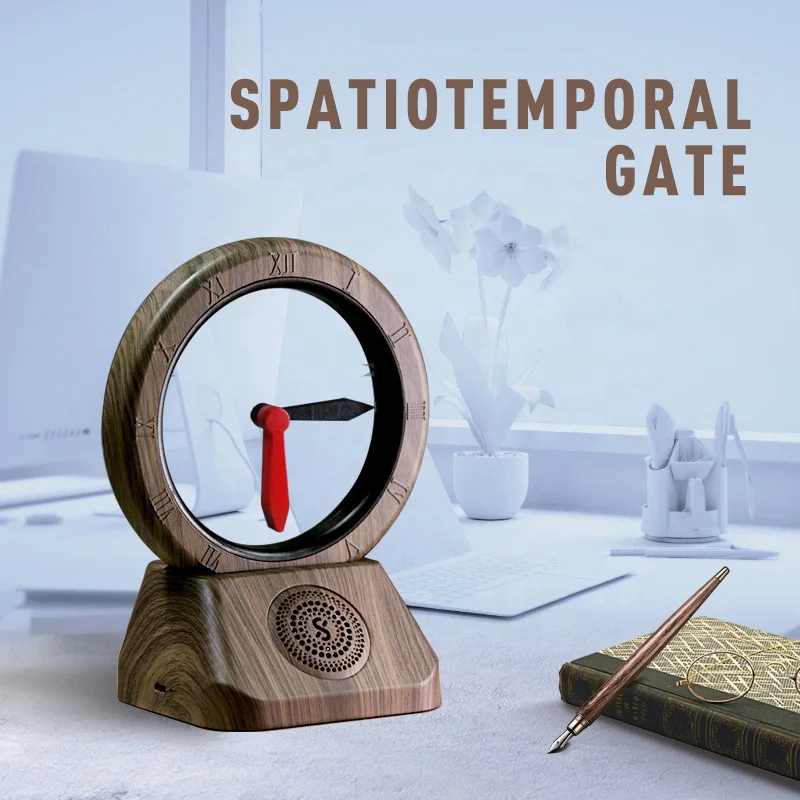 2024 New Floating Clockwise Creative Reverse Clock Vintage Bluetooth Speaker Wooden Desk Clock