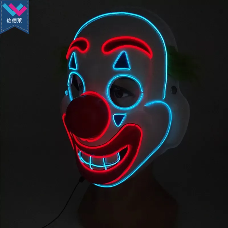 TW-M089 Halloween Clown LED Mask Light Up Props Party Supplies Glowing Joker EL Wire Mask Cosplay Party Decoration