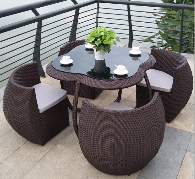 4 Seater Garden Sets Outdoor Furniture Rattan Chairs and Dining Table Set Modern