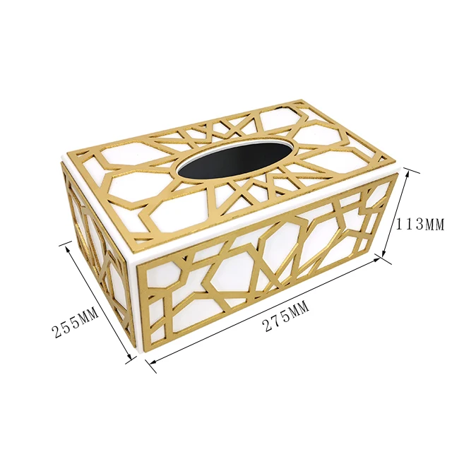 
Custom designer luxury laser gold rectangle wooden tissue box 