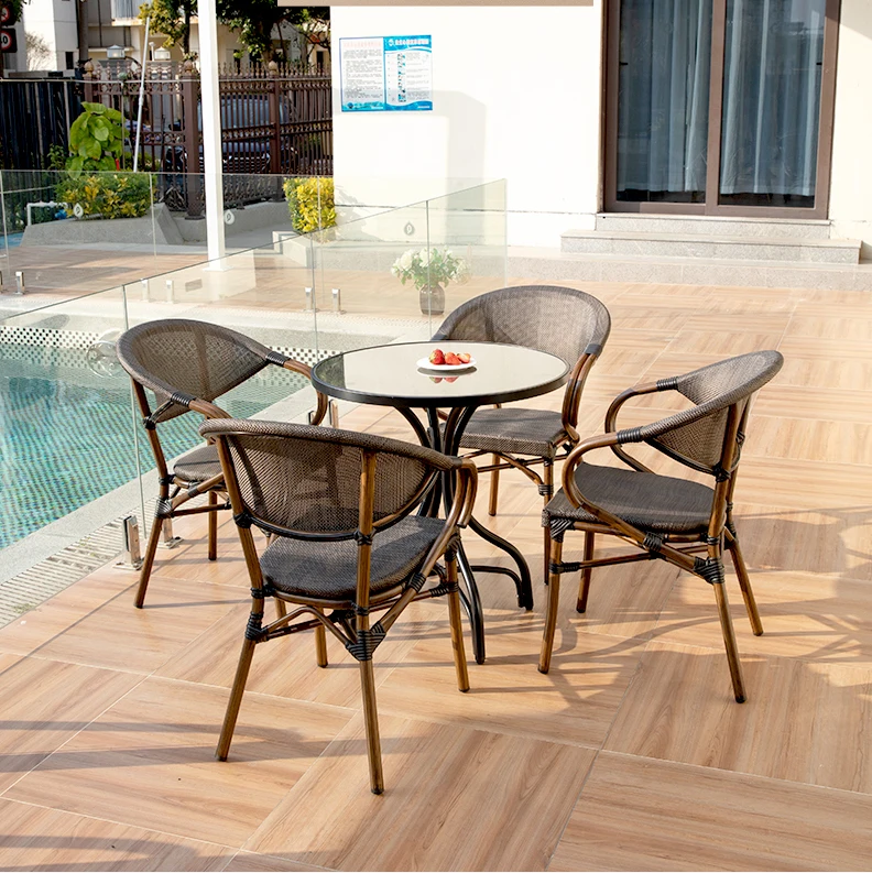 Outdoor Furniture Aluminum Fabric Chair and Small Round Tables Cafe Sets Patio Mesh Bistro Table Set