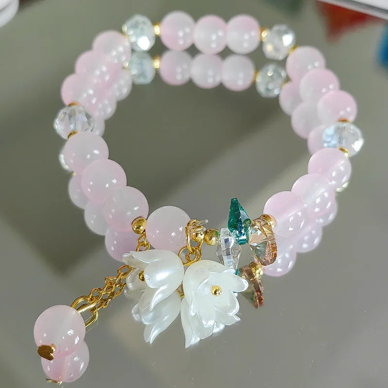 New trendy cream two-color lily of the valley bracelet female explosive bracelet jewelry crystal flower bracelet