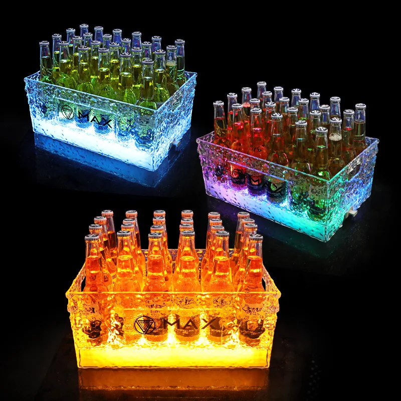 Custom Bar KTV LED Light Creative Storage Beer plastic Ice Buckets ,Beverage Tubs Beer Bucket Wine Bottle Holder