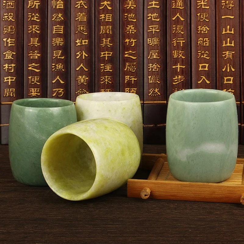 Natural Chinese jade handmade drinking Teapot wine glass cup Green jade Birthday gift
