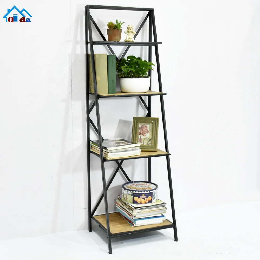 Wooden Metal Bookshelf 4-tiers Wholesale Display Bookcases Multi Functional Shelves Modern Style Living Room Furniture