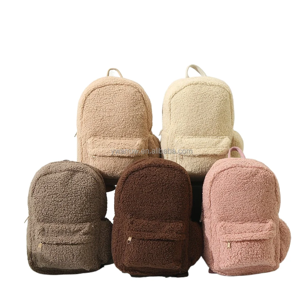 plush fur teddy bag kids travel Hiking girl plush teddy backpack kids plush toddler backpack Teddy fur bag with front pocket