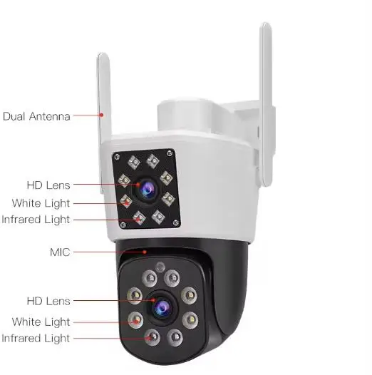 Беспроводная двухобъективная сетевая Ptz-камера cctv 6mp с автоматическим отслеживанием 4mp 1080p Wi-Fi двойная линза камера видеонаблюдения