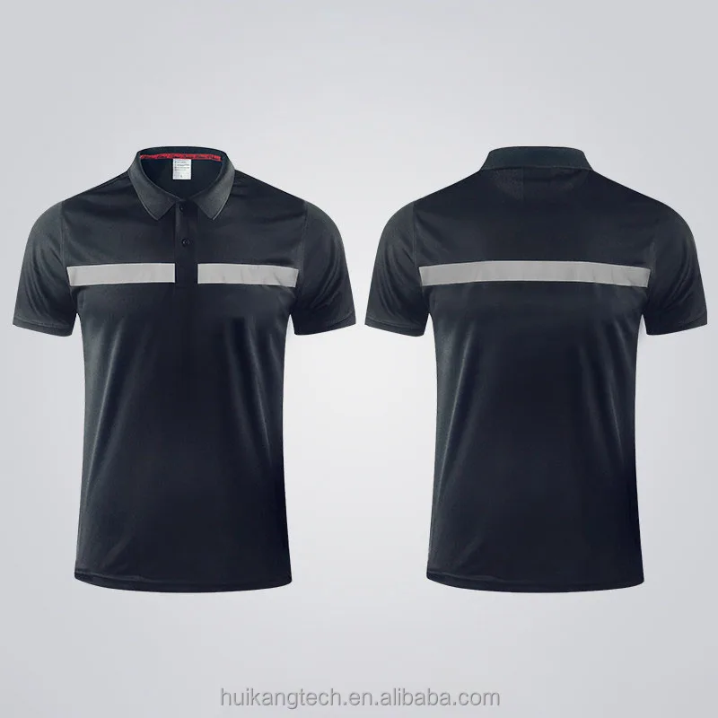 Black Work Shirt Men Safety Polo Shirt Summer Construction Workwear With Reflective Stripes