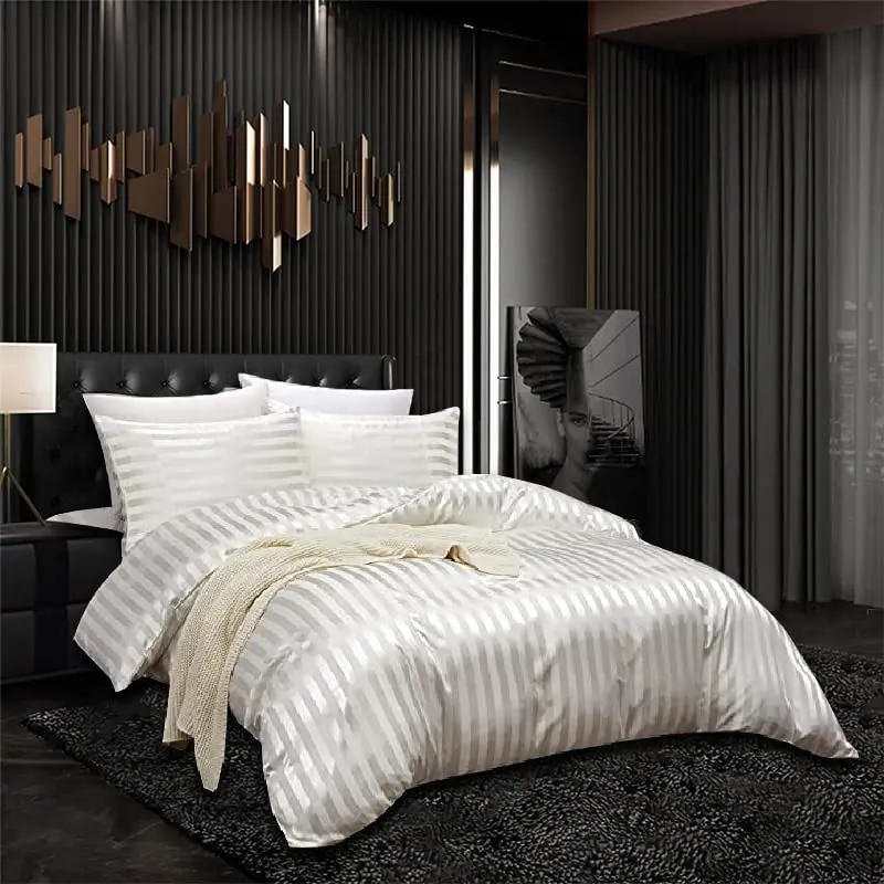 100% polyester microfiber stripe silk bedding sets stripe comforter sets with sheet and pillow case
