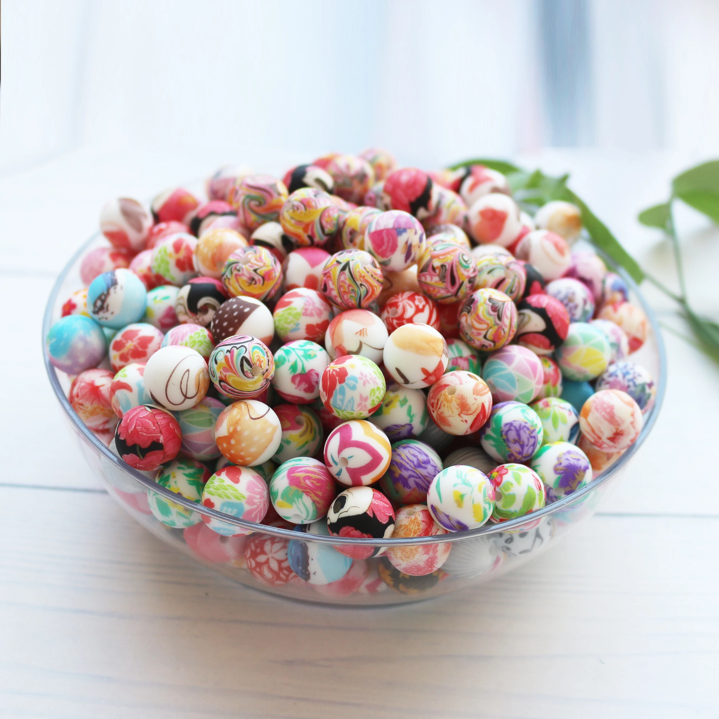 Low MOQ Stocks Food Grade 120 Printing Design Leopard Print 12mm 15mm Teething Silicone Beads