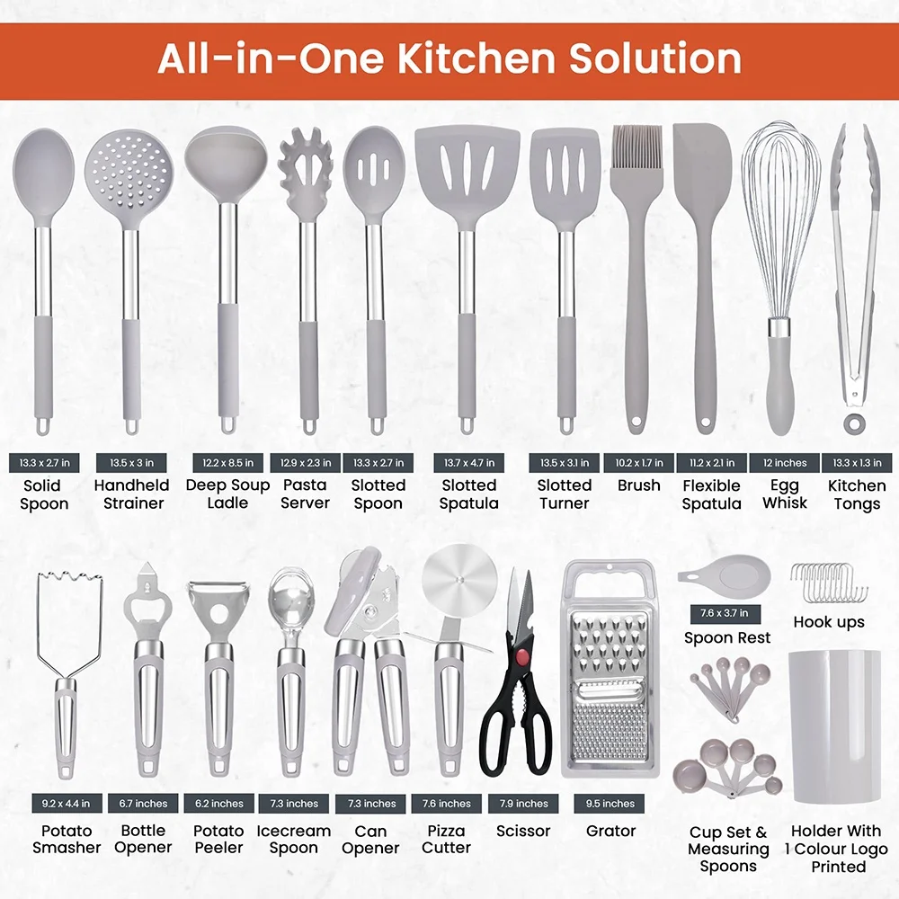 TOALLWIN kitchen tools gadgets household silicone kitchen utensils kitchen set wholesale silicone cooking utensils with holder