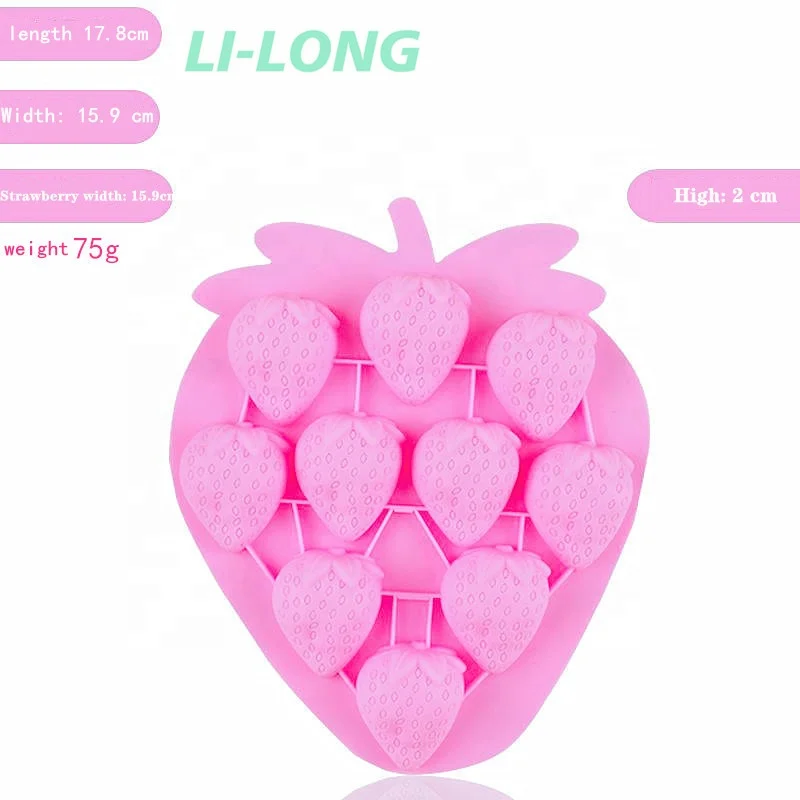 Household kitchen DIY tool with 10 strawberry shaped silicone ice mold chocolate jelly mold