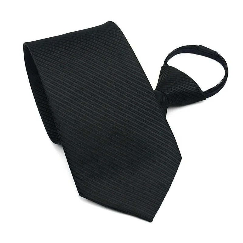 Hot sale cheap zipper ties necktie polyester stain fine stripes high quality zip neckties