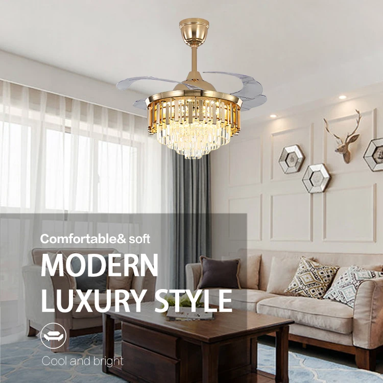 OEM Foldable Chandelier Ceiling Fans With LED Light 42 Inch Invisible Blade