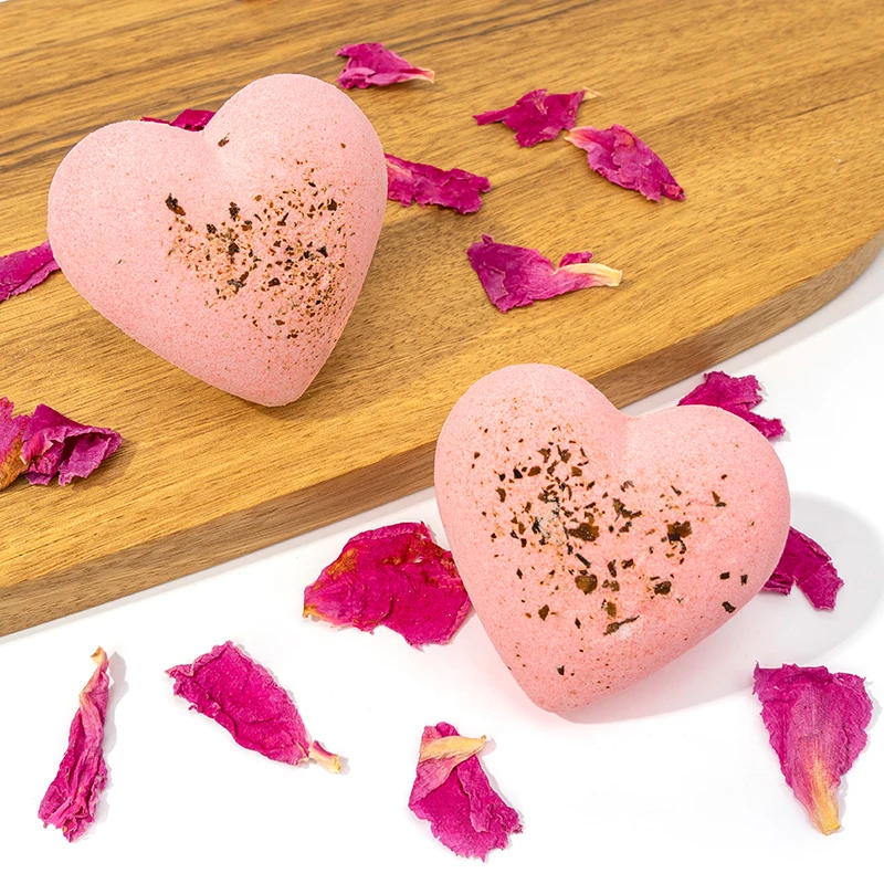 Private Label Luxury Organic Bath Bombs Heart Bath Bombs With Dried Flowers