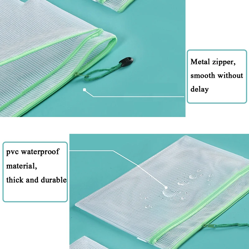 PVC waterproof transparent zipper file bag  double layer mesh zipper document bag Custom logo