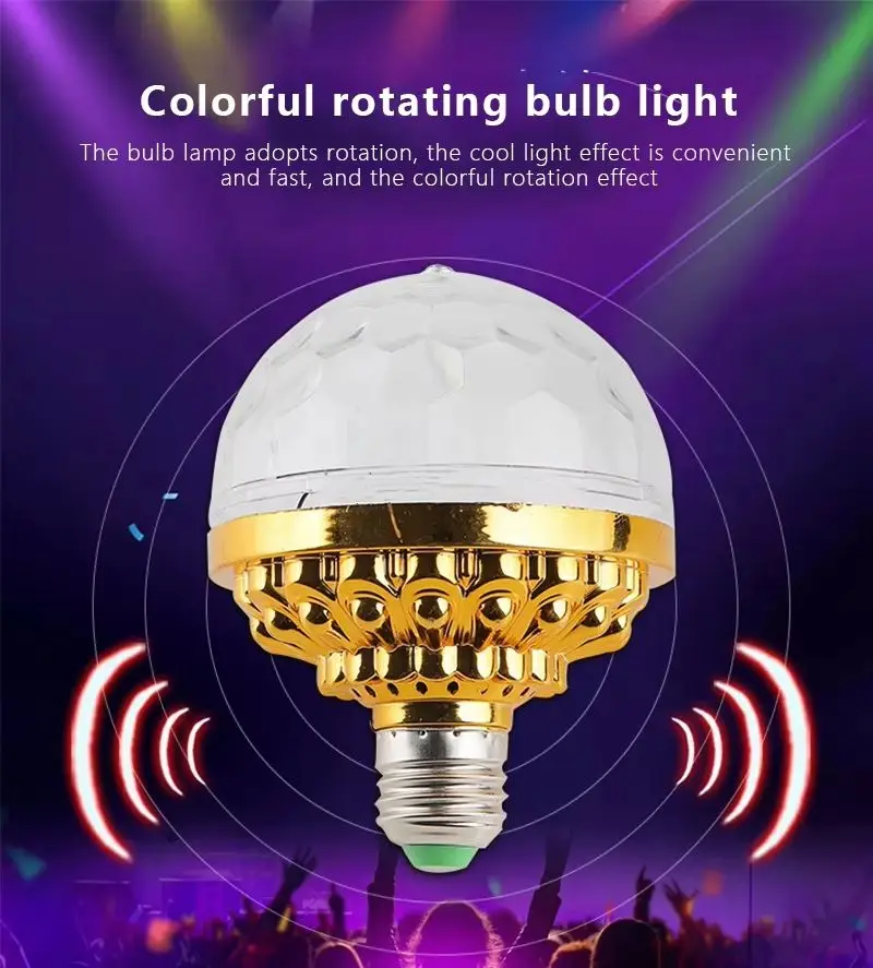 Neon Color Rotary Disco Ball Light E27 Crystal Magic Lamp 3W Colorful Projection Lamp DJ KTV Bar Mini Move Head Stage Light