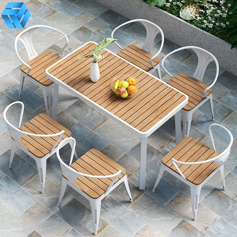 Outdoor Table and Chair Set Plastic Wood Table and Chair Balcony Garden Garden Leisure PS Outdoor Furniture Modern as Photo