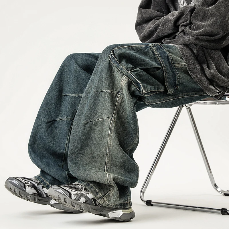 SKYKINGDOM American Retro Design Street Straight Leg Wide Leg Hip Hop Jeans for Men