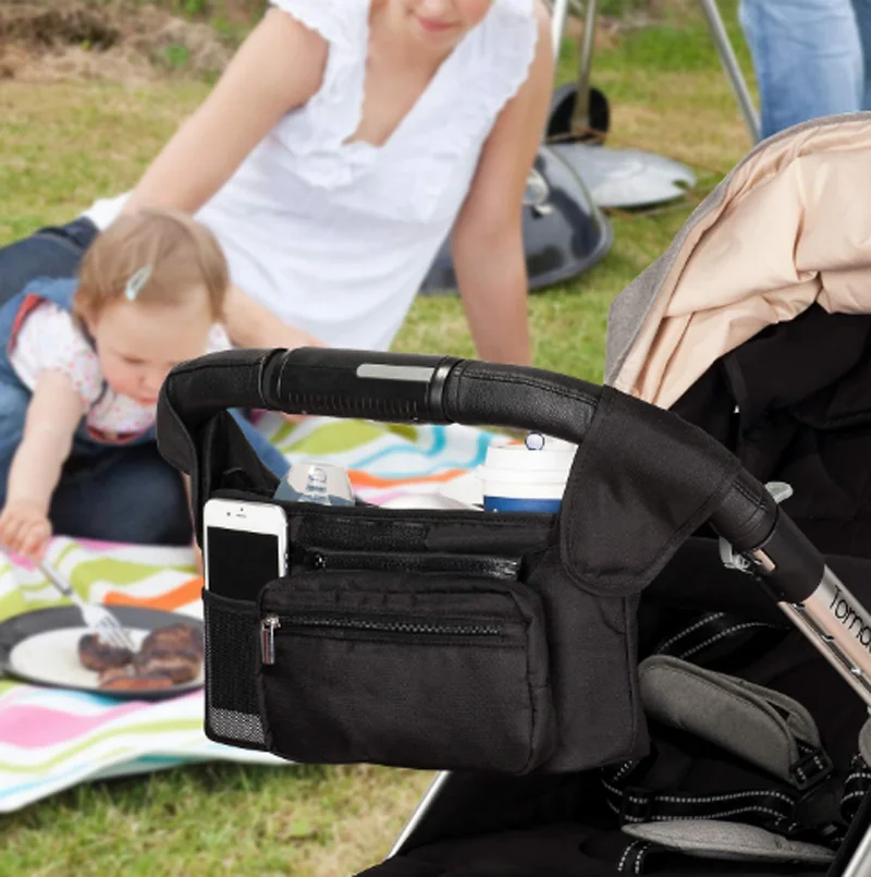Universal Stroller Organizer with Insulated Cup Holder Detachable Phone Bag & Shoulder Strap