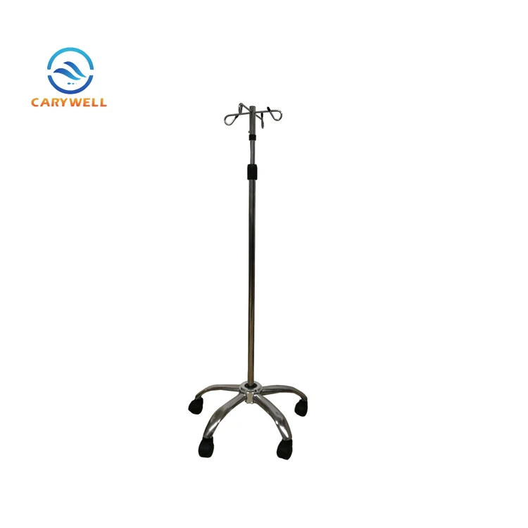 Mobile 4 Legs IV Pole Hospital Bed Infusion Medical IV Drip Stand Stainless Steel IV Poles