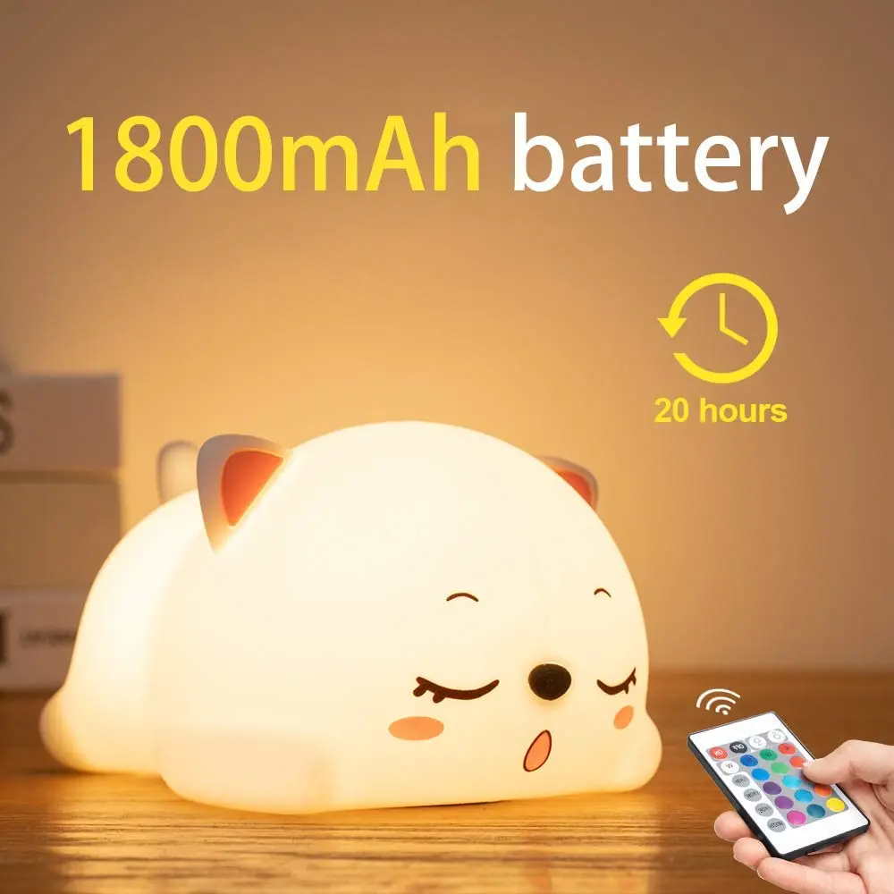 Cute Kids Night Light Silicone Sleeping Kitty Animal USB Rechargeable Portable Lamp Kawaii Kitten Table Nightlight