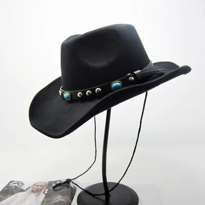 HT-0320 новый тренд унисекс камень Fedora шляпы ковбойские с широкими полями Зонт черного и коричневого цвета Широкий ковбойская