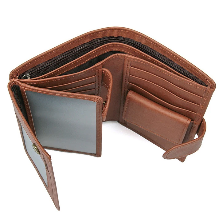 RFID Blocking Genuine Leather Brown Travel Wallet Card Cash Organizer for Men Leather Short Trifold Wallets