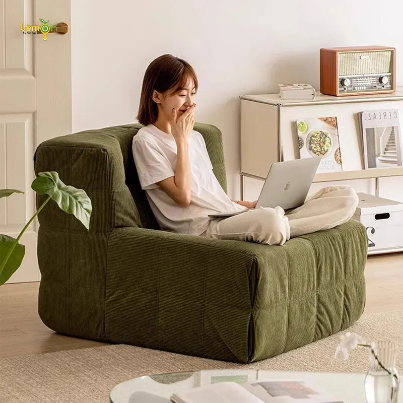 Home living room waffle compression sofa internet celebrity lazy caterpillar bedroom leisure square cream single recliner