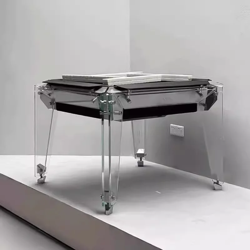 Wholesale Customizable New Design Polyhedral Glass Acrylic Fully Automatic Electronic Mahjong Table For Household Use Game