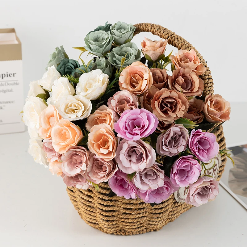Factory Wholesale Small Rose Bouquet Wedding Decoration 10 Heads Rose Flowers For Wedding Home Decoration