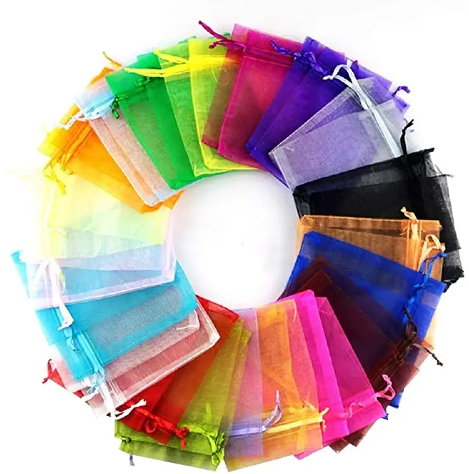 Wholesale Wedding Favor Organza Pouch Logo Promotional Organza Gift Bag White Printed Large Drawstring Custom Organza Bag