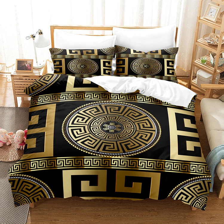 Greek Key Geometric King Size Modern Luxury Summer 3 Pieces Bedding Comforter Sets