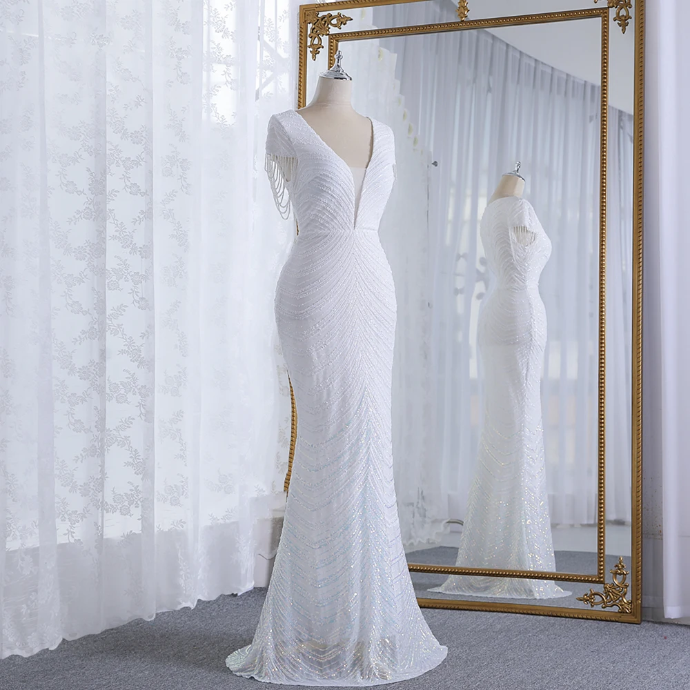 New Arrival Elegant White Wear Bridal Luxury Beaded Sleeveless Summer Natural Waistline Fishtail Women wedding Gowns Dress