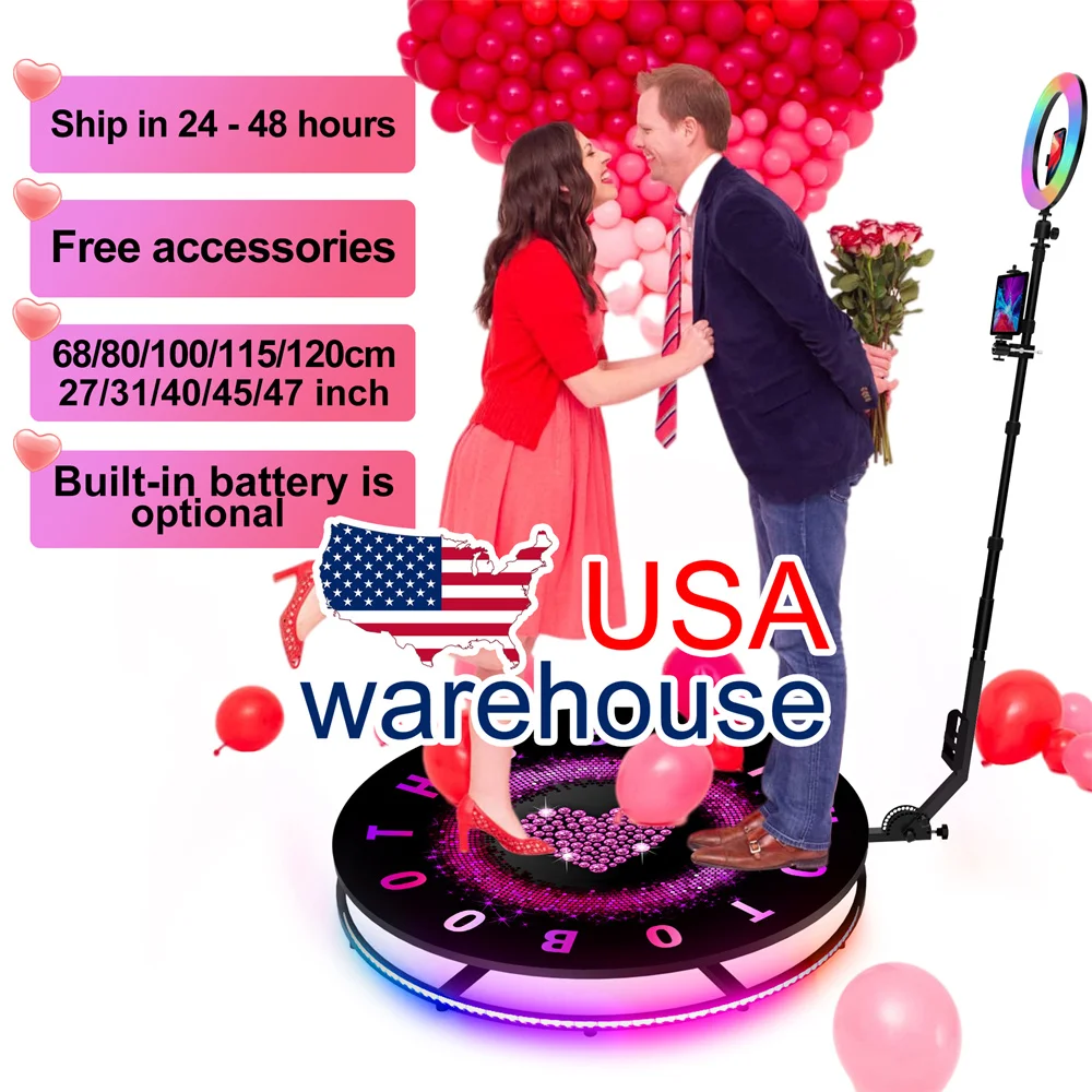 Usa Warehouse 360 Photo Booth Kiosk Cabinet Portable Magic Automatic Spinning Rotating Vogue Social Selfie Station