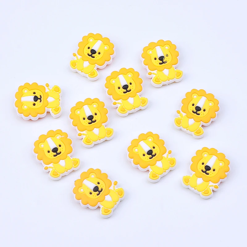 2024 New Cute Cartoon Lion Silicone Beads Teething Accessories BPA Free Baby Safe Silicone Beads