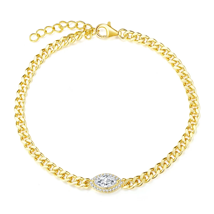 BAROLI S925 Sterling Silver  Hiphop Latest Gold Cuban Chain Link Marquise Pearl Choker Necklace 2021 Bangle Bracelets For Woman