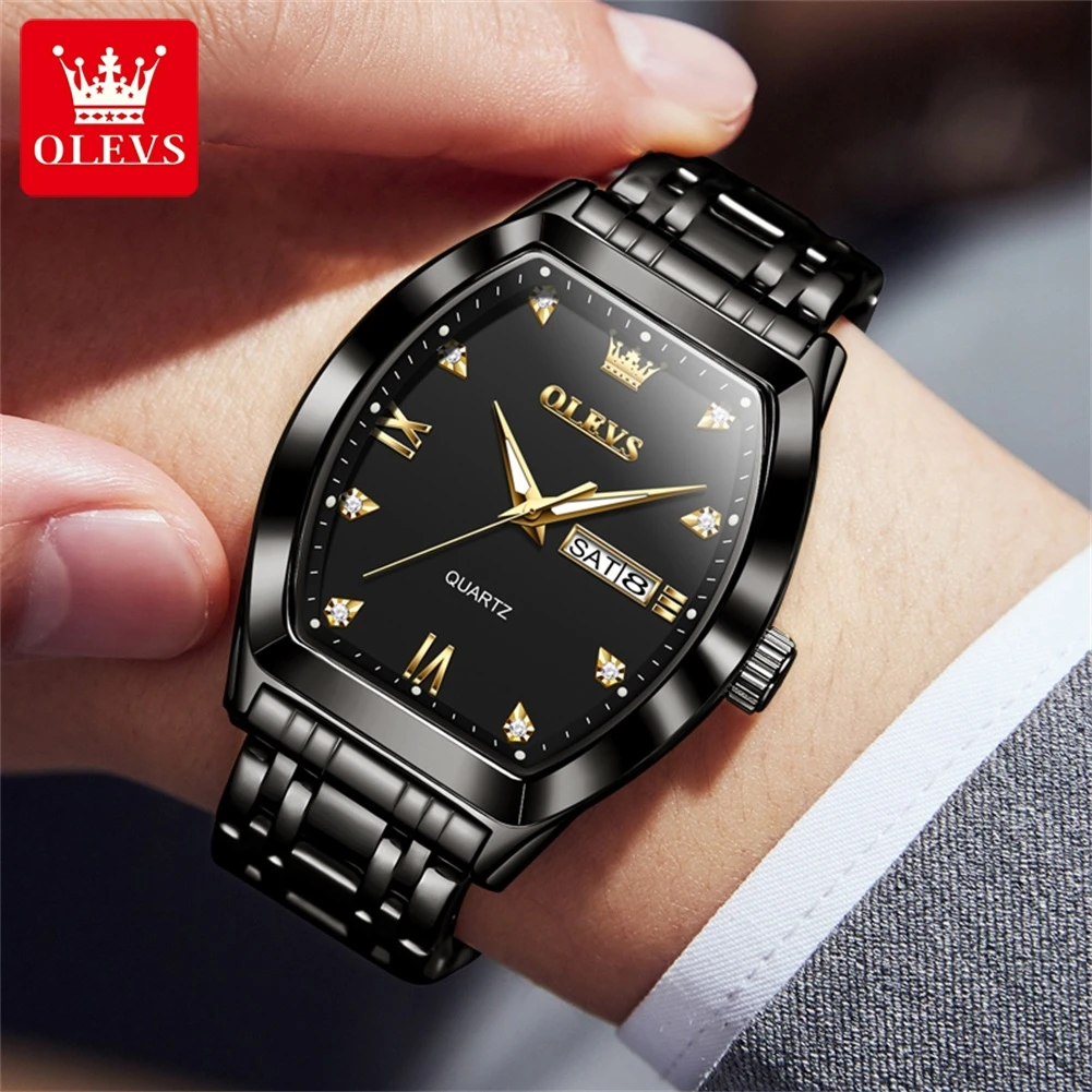 OLEVS 5528 TOP Brand Quartz Watch for Men Luxury Diamond Elegant Stainless steel Tonneau Dial Waterproof Luminous Men Wristwatch
