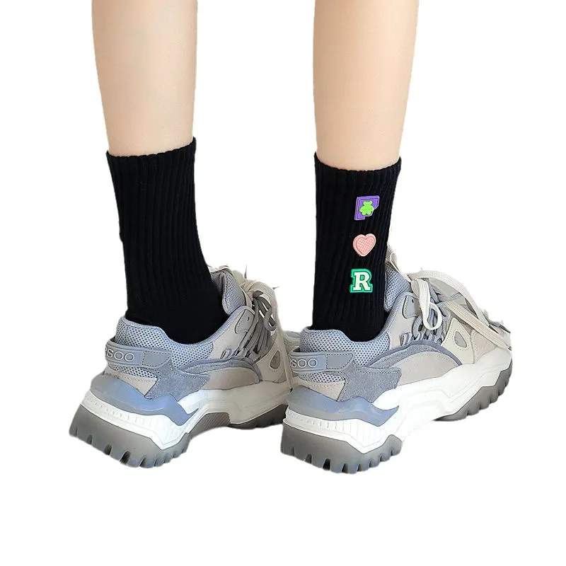 Носки с узором в полоску цветочным принтом корейские повседневные хлопковые забавные носки