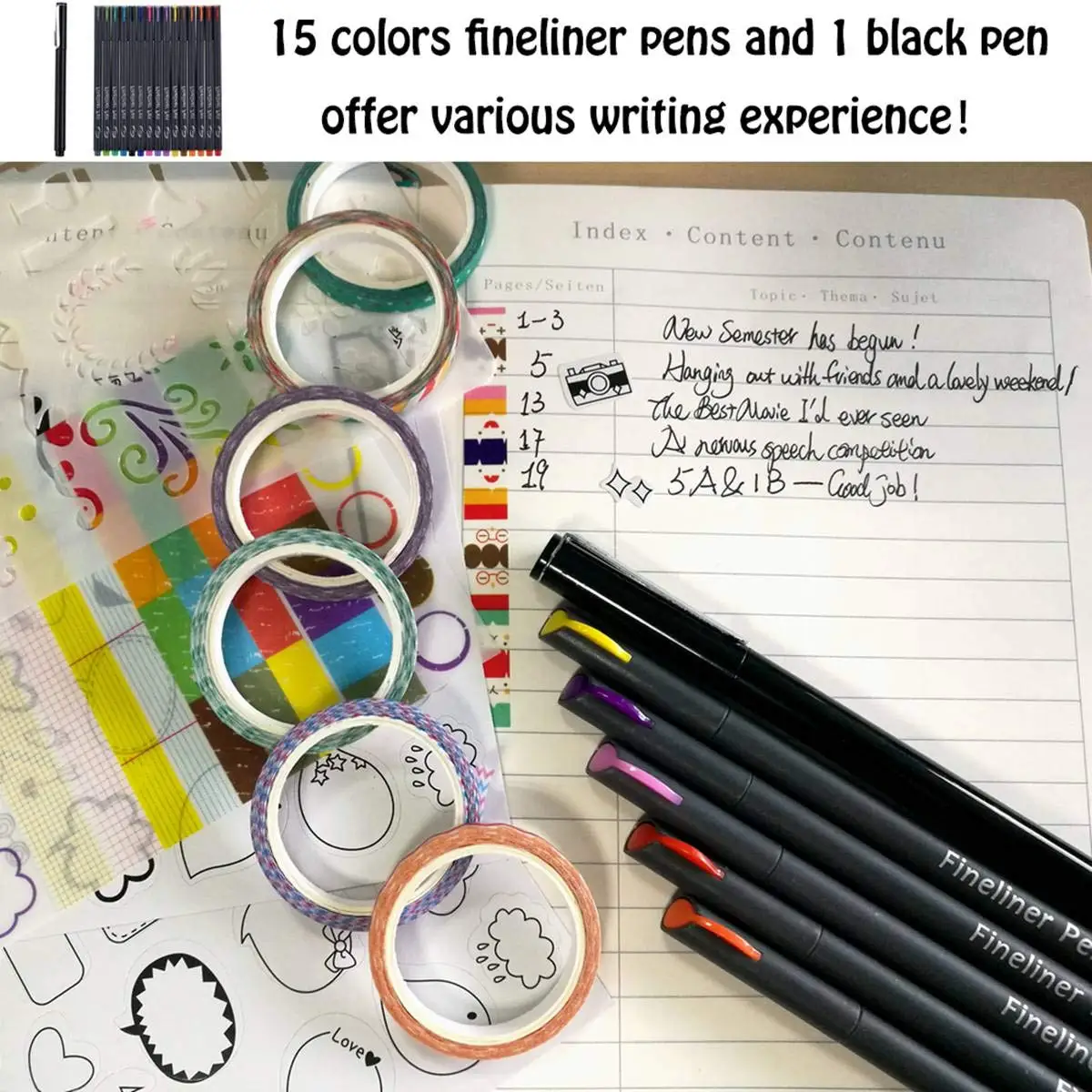 Different tip size Fine liner Black fine point line Calligraphy Brush art marker Pen Set for drawing