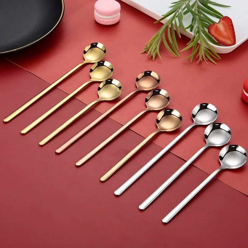 Dishwasher safe Metal Stainless Steel 18/8 Rose Gold Tea spoon 13cm 15cm 17cm Dessert saland ice scream coffee spoon