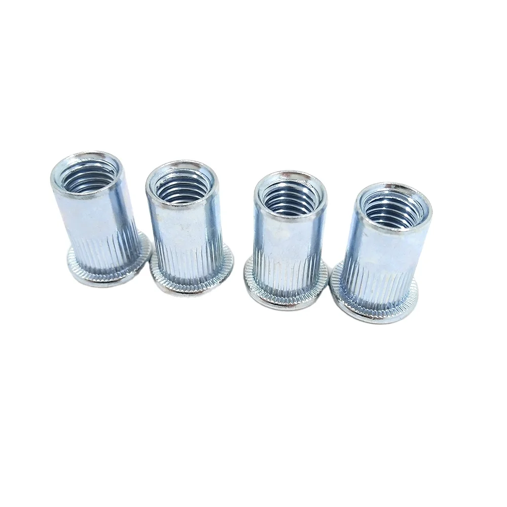 Carbon Steel Blind Rivet Nuts Flat Head Round with Knurled Body Open Type Blind Insert Nut M3 to M12