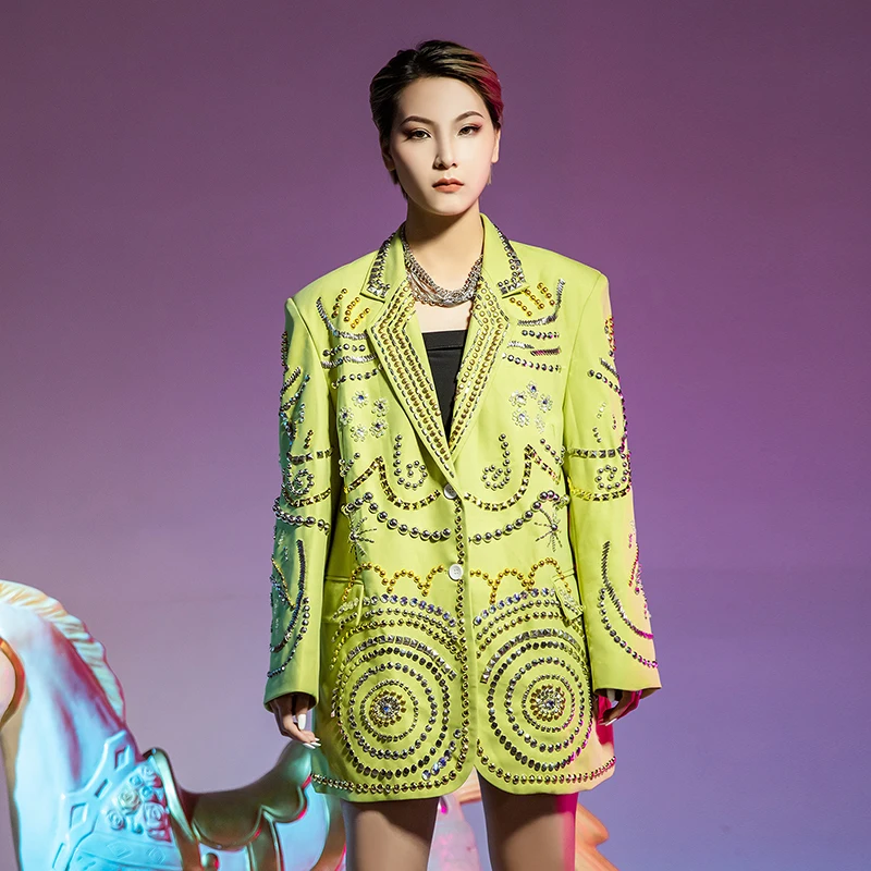 Осень/зима, новый стиль, мода 2021, женские костюмы с персонализированным узором, украшенные блестками, женские куртки с длинными рукавами