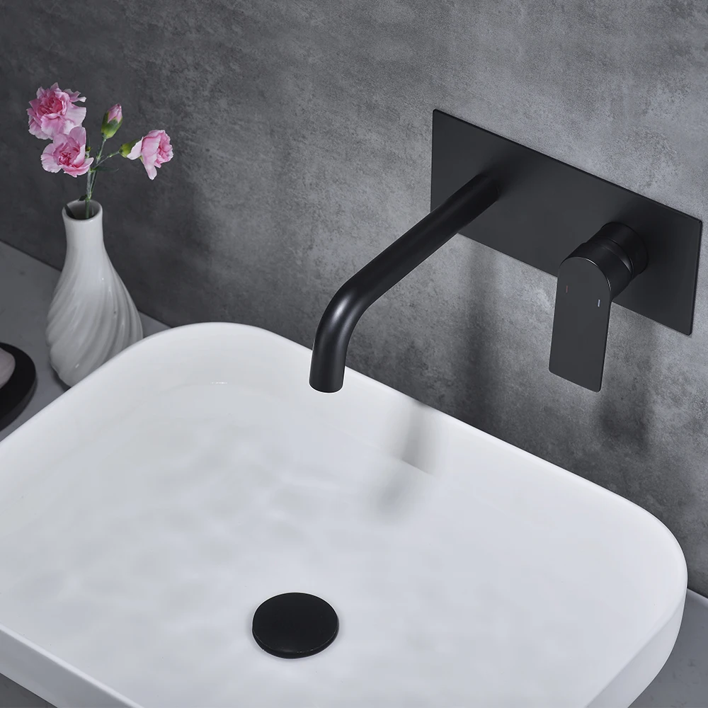 Vanity Black Concealed Built-in Brass Single Handle Mixer Wash Hand Lavatory Tap Basin Faucet