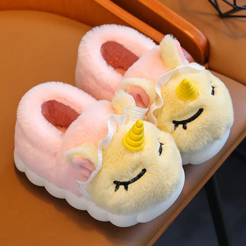 Top sale guaranteed quality novelty 3d character plush unicorn animal slippers for kids