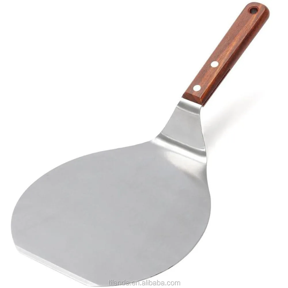 Round Stainless Steel Metal Pizza Peel simple use Shovel with Wood Handle For Serving Food Cake Lifter