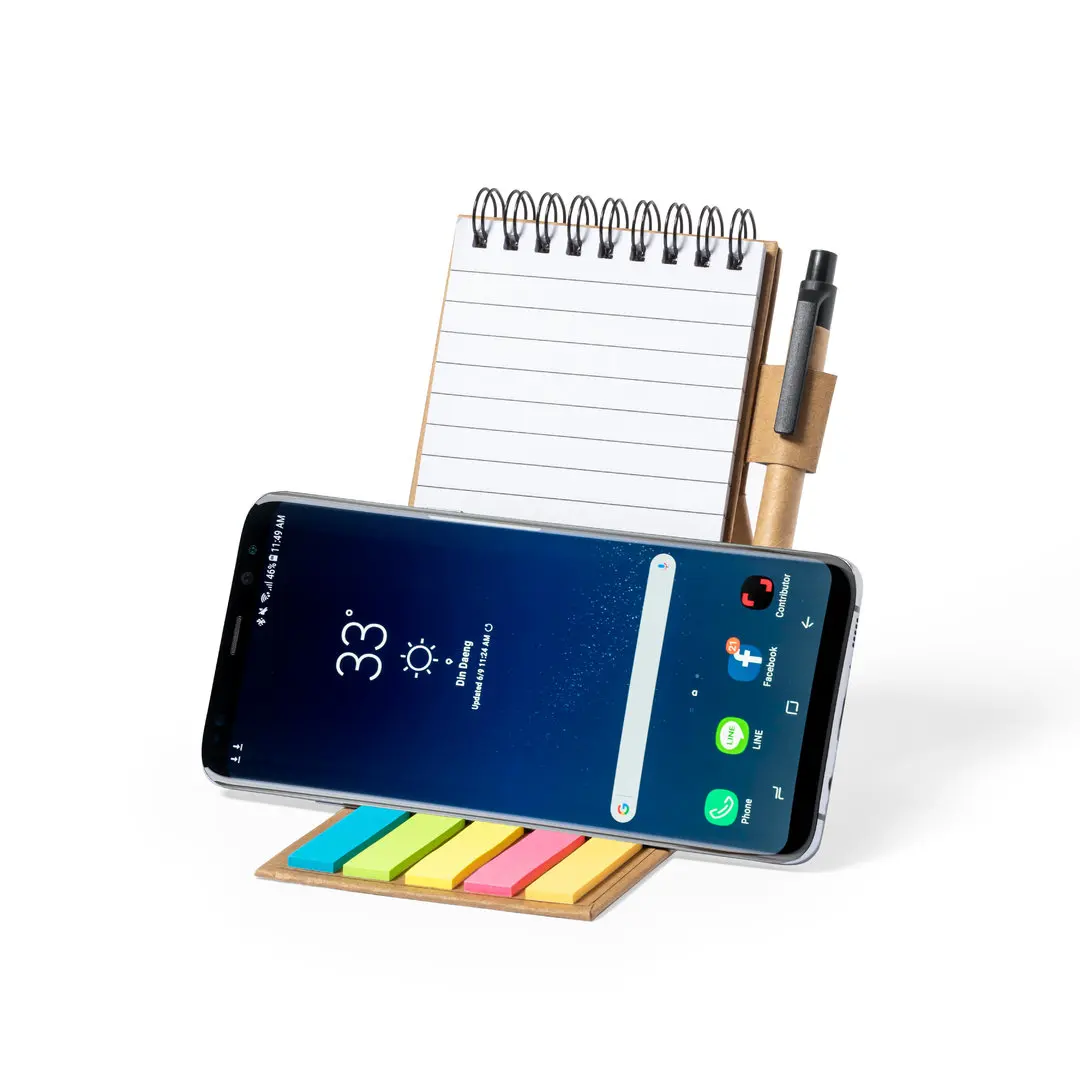 HOT SELLING PROMOTIONAL PERSONALIZED LOGO ECO FRIENDLY PHONE HOLDER SPIRAL RECYCLED KRAFT PAPER NOTEPAD W/PEN SET FOR OFFICE