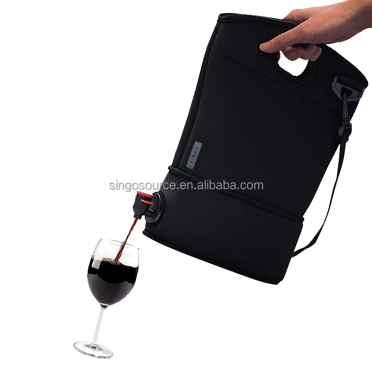 Portable Custom Eco Friendly Neoprene Insulated Wine Bag Black with Spout for Travel