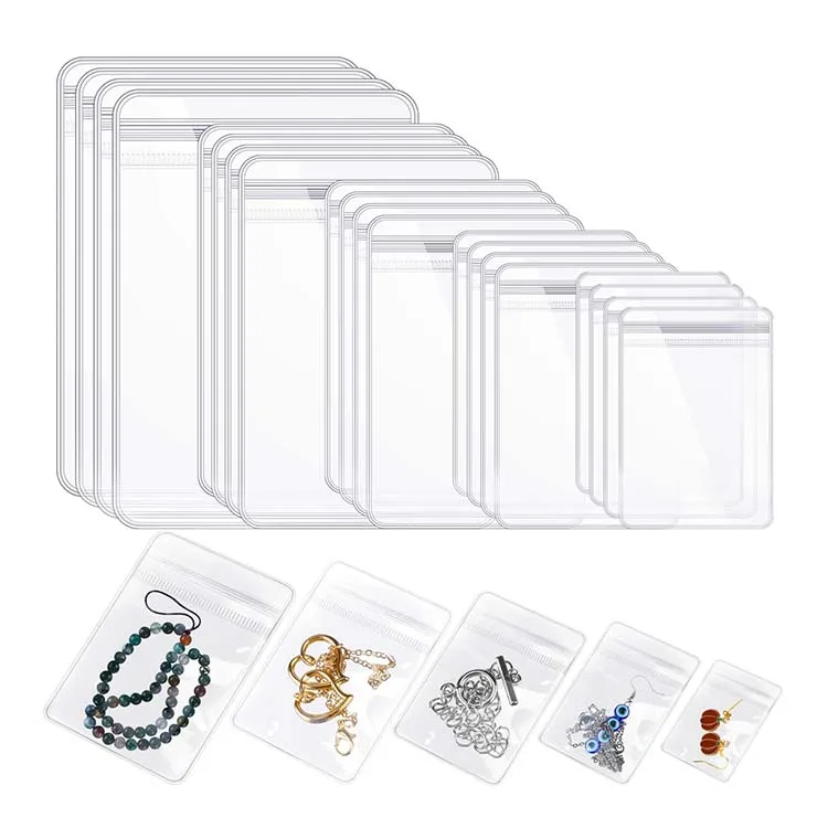 Fashion Custom Seal Adhesive Zip lock Jewelry Packaging Bag PVC Clear Mini Zipper Pouch Jewelry Necklace Zipper Bag