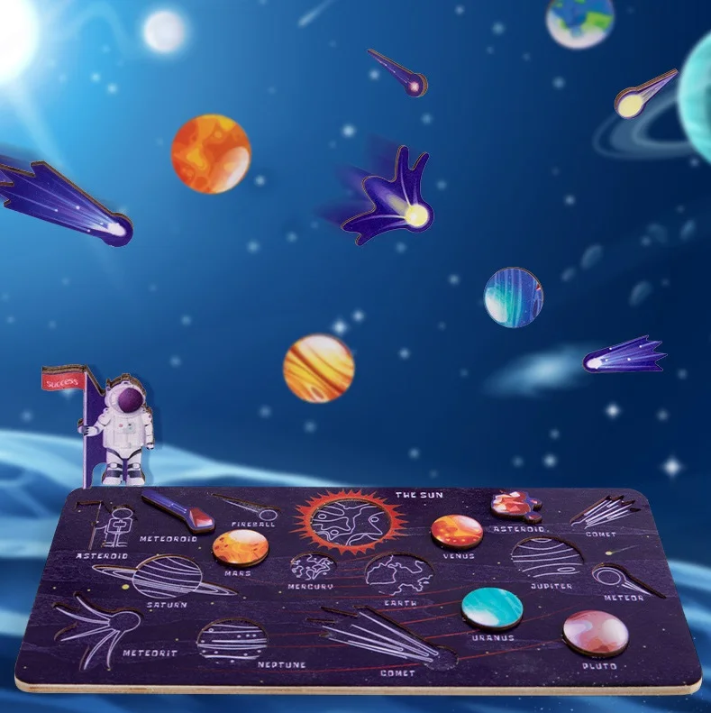 Hot selling Planets Jigsaw Thinking Training Newly Solar System Wooden Puzzle Toys kids Educational Montessori Game Toys
